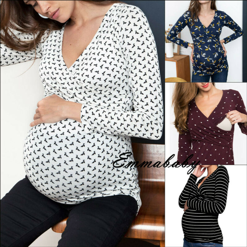 Goocheer Autumn New Women Striped Pregnant Maternity Clothes Nursing Tops Mom Long Sleeve Breastfeeding T-Shirt