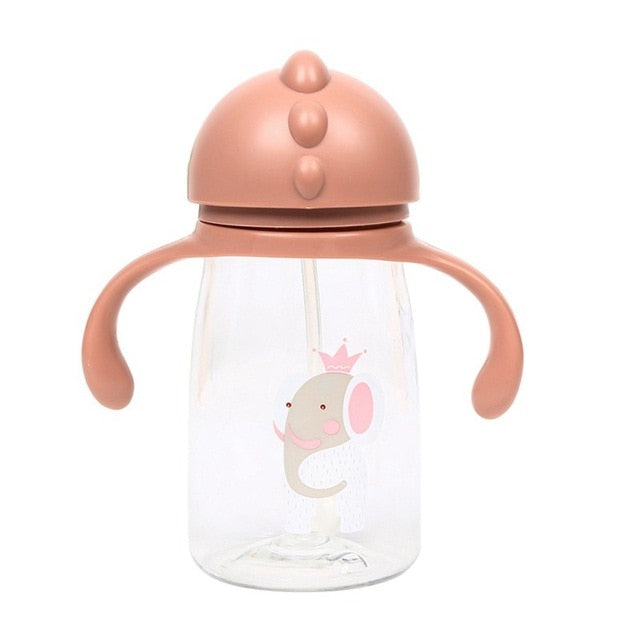 Kids Children Cartoon Animal School Drinking Water Straw Bottle Straw Sippy Baby Cup With Shoulder Strap 420ml