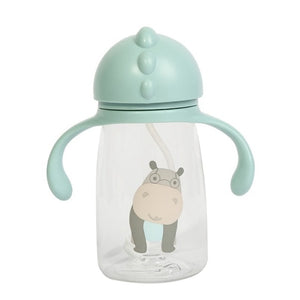 Kids Children Cartoon Animal School Drinking Water Straw Bottle Straw Sippy Baby Cup With Shoulder Strap 420ml