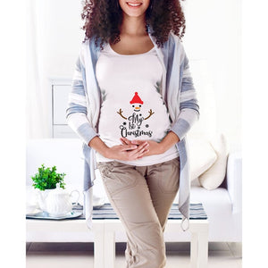 Santa Baby Christmas Snowman Fashion Pregnant Maternity T Shirts Women Casual Pregnancy Tee TopsClothes for Pregnant Women
