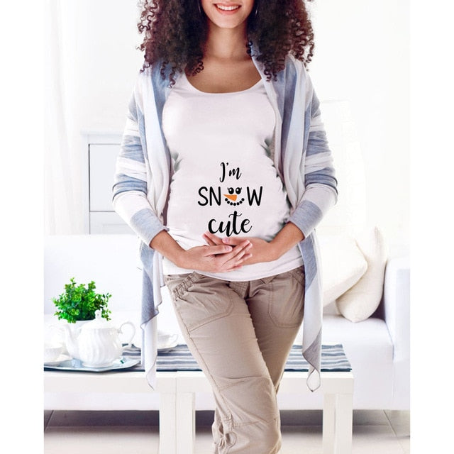 Santa Baby Christmas Snowman Fashion Pregnant Maternity T Shirts Women Casual Pregnancy Tee TopsClothes for Pregnant Women