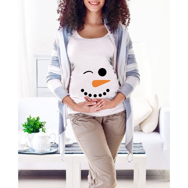 Santa Baby Christmas Snowman Fashion Pregnant Maternity T Shirts Women Casual Pregnancy Tee TopsClothes for Pregnant Women