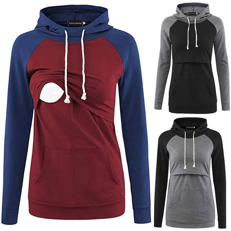 2019 New Patchwork Women Breast-feeding Pregnant Woman Long Sleeve Hoodies Pullovers Hoodies Sweatshirts