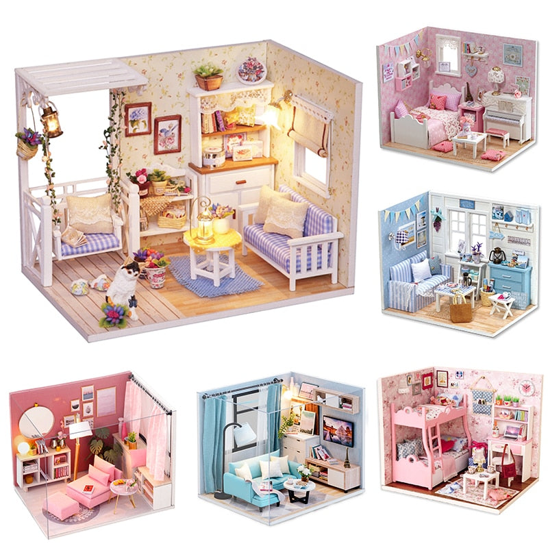 CUTEBEE Doll House DIY Miniature Dollhouse Model Wooden Toy Furnitures Casa De Boneca Dolls Houses Toys Birthday Gift H012