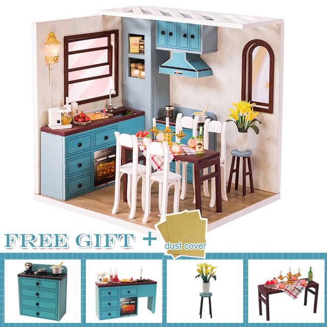 CUTEBEE Doll House DIY Miniature Dollhouse Model Wooden Toy Furnitures Casa De Boneca Dolls Houses Toys Birthday Gift H012