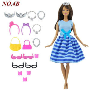 14 Pcs / Lot = 1x Doll Dress Copy Cinderella Princess + 13xRandom Accessories Shoes Handbag Glasses Clothes for Barbie Doll Toys