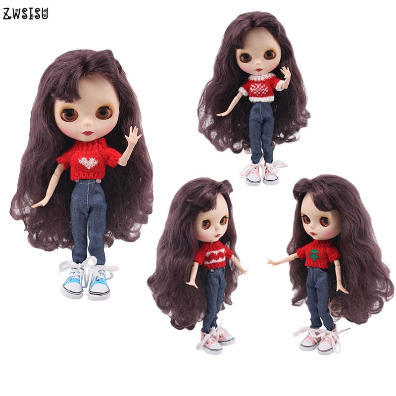 Blyth Doll Clothes 15 Styles 1 Set Clothes=Sweater+Jeans For BJD 30 Cm 1/6 Blyth Doll Dress For Generation Girl`s Christmas Toy