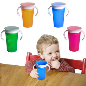 1PC 360 Baby Cups Can Be Rotated Magic Cup Baby Learning Drinking Cup LeakProof Child Water Cup Bottle 260ML Copos