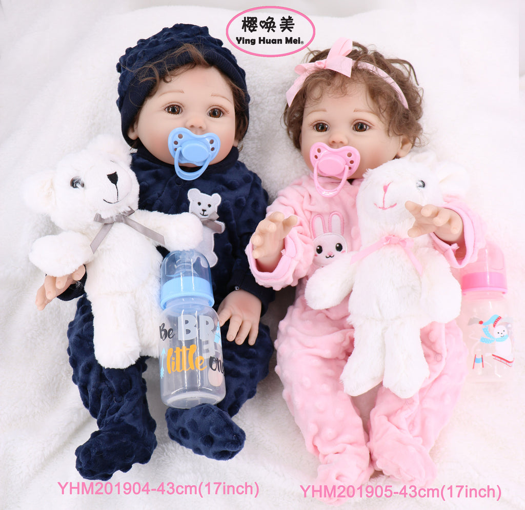 Child Reborn Full Silicone Reborn Full Silicone Body Baby Dolls Boy Girl Twin 43CM Vinyl Realistic Mini Moll Bath Toy waterproof
