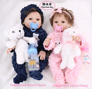 Child Reborn Full Silicone Reborn Full Silicone Body Baby Dolls Boy Girl Twin 43CM Vinyl Realistic Mini Moll Bath Toy waterproof