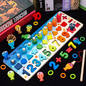 Montessori Children's Education Wooden Toys Busy Board Math Fishing Preschool Wooden Montessori Toy Counting Geometric Toys