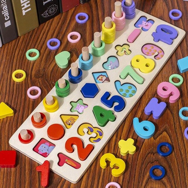 Montessori Children's Education Wooden Toys Busy Board Math Fishing Preschool Wooden Montessori Toy Counting Geometric Toys