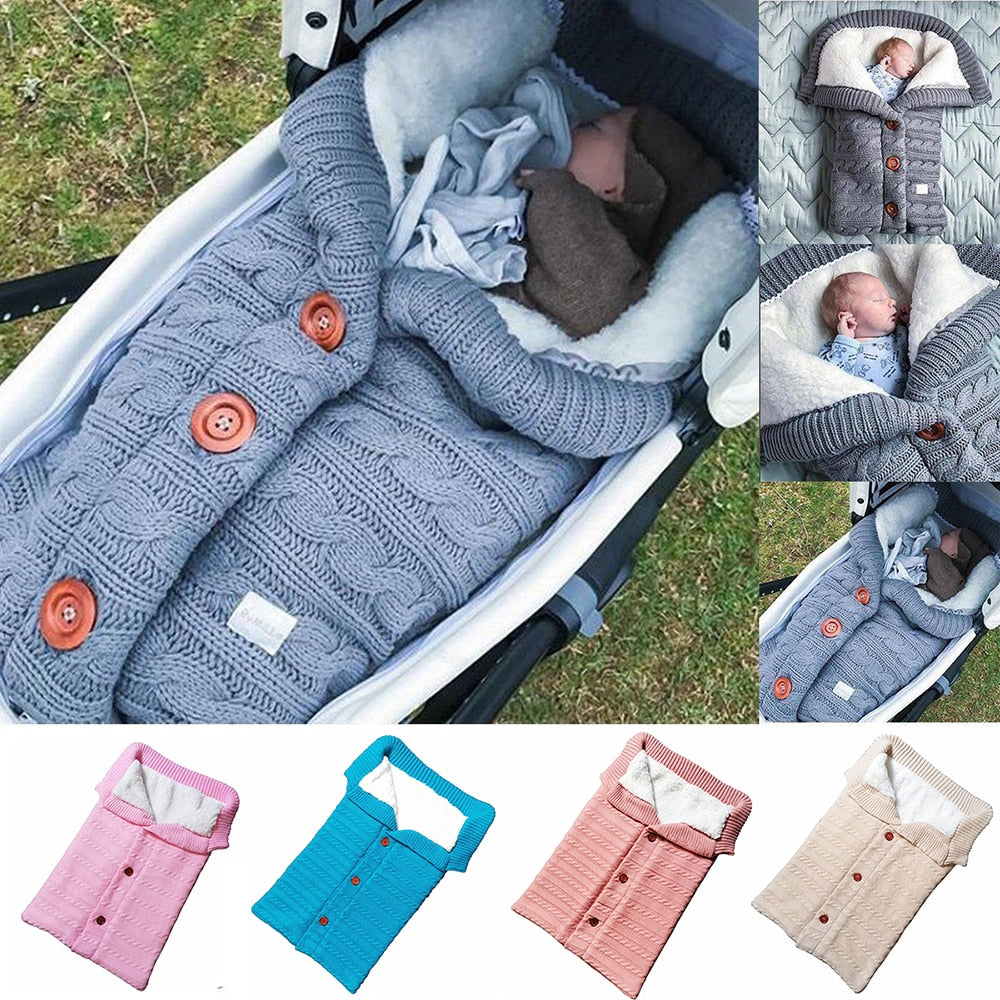 CALOFE Baby Sleeping Bag Thicken Envelope Winter Kids Stroller Sleepsack Knitted Sleep Sack Newborn Swaddle Knit Wool Slaapzak