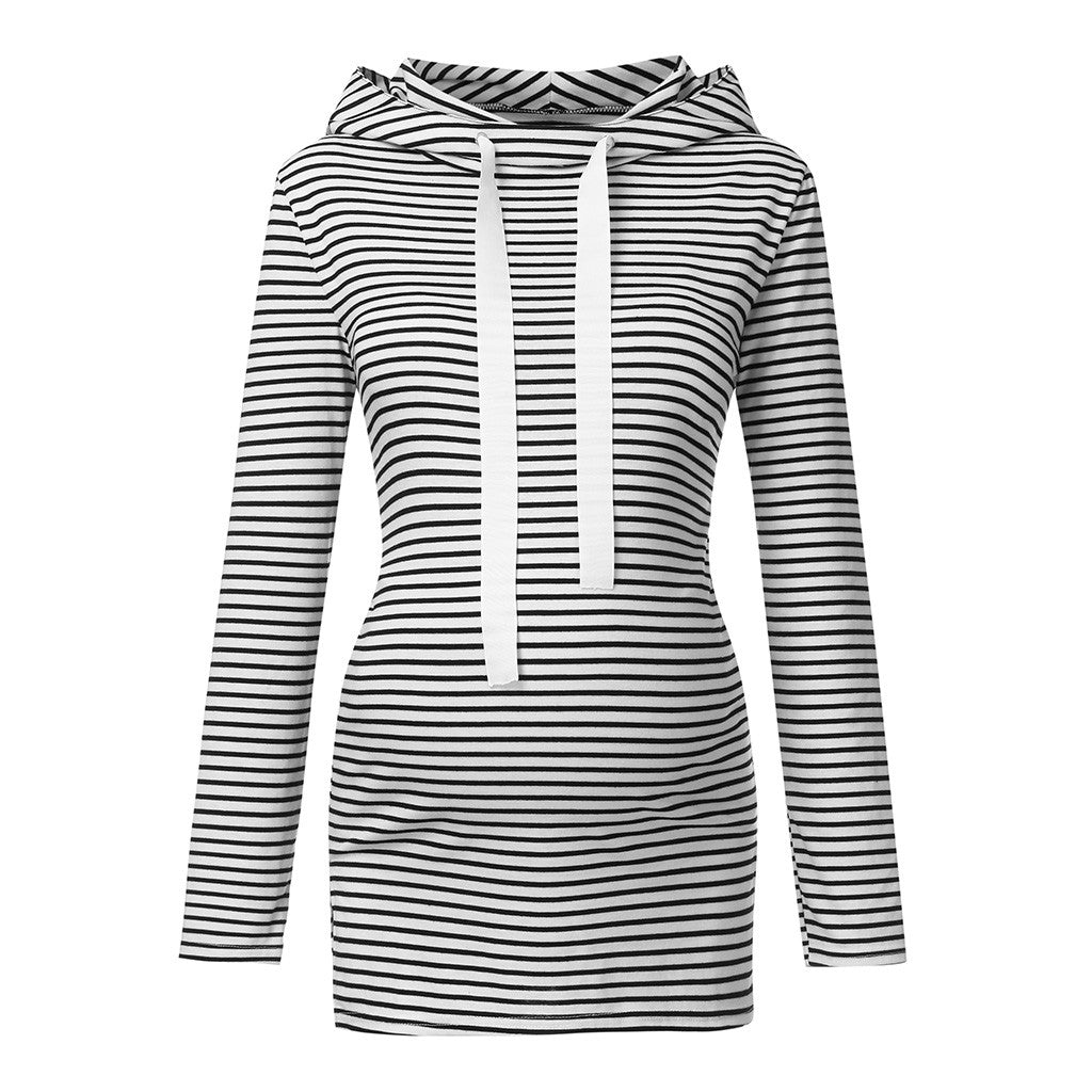 Women Pregnant Breastfeeding Maternity Nursing Clothes O-Neck Long Sleeves Cotton  Tops Stripe Blouse Tops hoodie