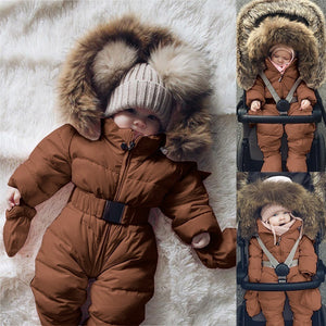 LOOZYKIT Baby Down Jacket Jumpsuit Winter Newborn Baby Jacket Winter Fashion Solid Thick Hooded Romper Baby Winter Warm Suit