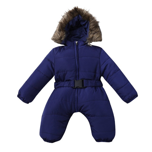 LOOZYKIT Baby Down Jacket Jumpsuit Winter Newborn Baby Jacket Winter Fashion Solid Thick Hooded Romper Baby Winter Warm Suit