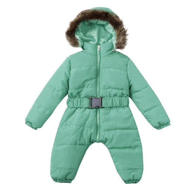 LOOZYKIT Baby Down Jacket Jumpsuit Winter Newborn Baby Jacket Winter Fashion Solid Thick Hooded Romper Baby Winter Warm Suit