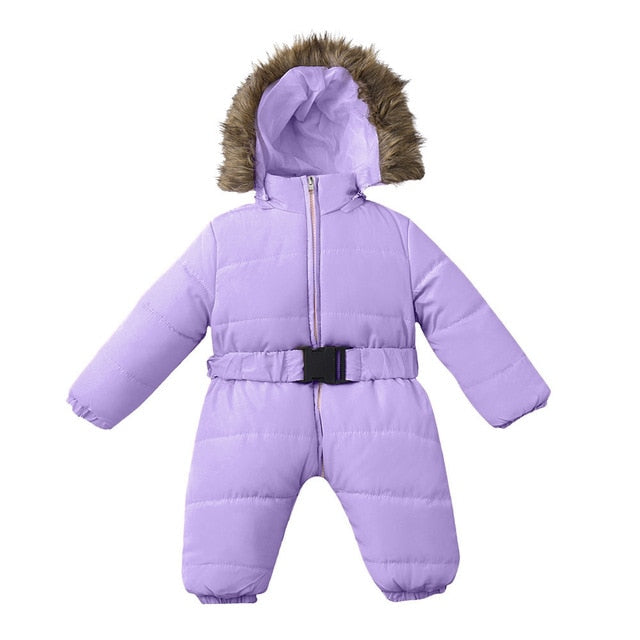 LOOZYKIT Baby Down Jacket Jumpsuit Winter Newborn Baby Jacket Winter Fashion Solid Thick Hooded Romper Baby Winter Warm Suit