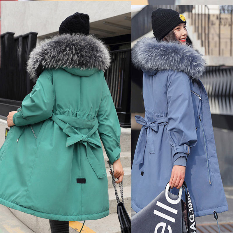 Pregnant Women Winter Jacket 2019 New Fashion Sweet Plus Velvet Thick Coat Belt Tide Cotton Clothing Fur Collar Hooded Top f1759