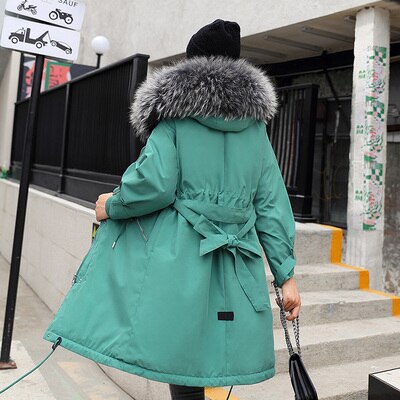 Pregnant Women Winter Jacket 2019 New Fashion Sweet Plus Velvet Thick Coat Belt Tide Cotton Clothing Fur Collar Hooded Top f1759