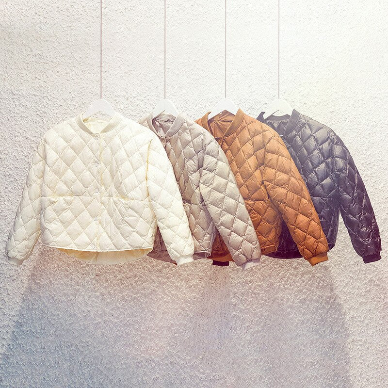 2019 Autumn And Winter New Style Korean-style Thin Large Size down Jacket Women's Short Light Warm Diamond Lattice Coat Pregnant