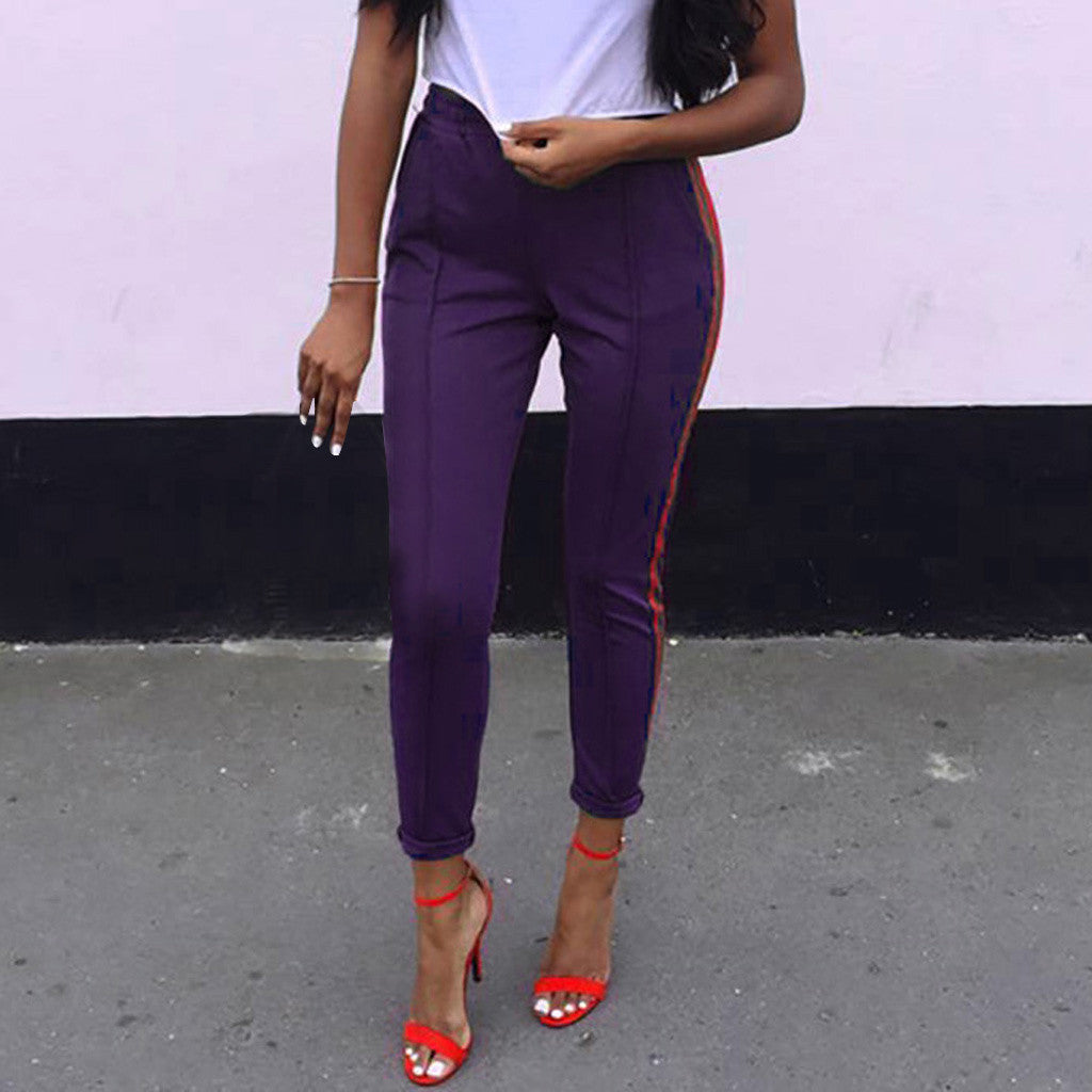 2019 Pregnant Women Side Striped Cotton Skinny Maternity high Waist Skinny Stretchy Striped Side Sweat Pants Female Plus Size7.5