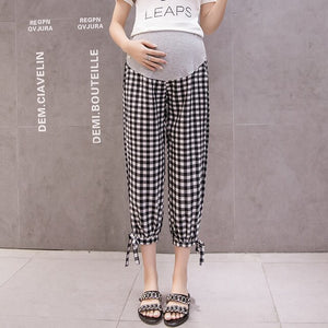JUAYKALA Summer Plaid Pattern Maternity Pants Casual Comfort Loose Korean Fashion Pregnant Women Pants