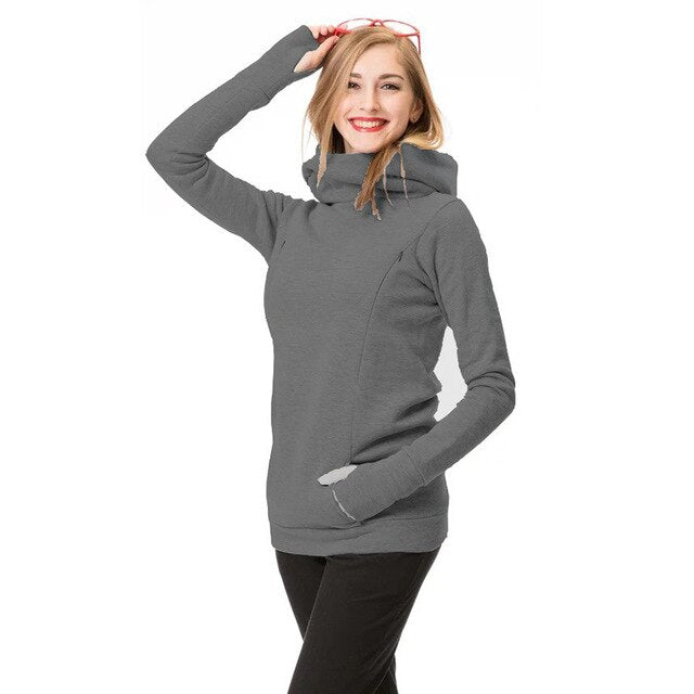 Women Nursing Pregnant Maternity Long Sleeve Tops Hooded Sweatshirt Solid Color Hoodie K2