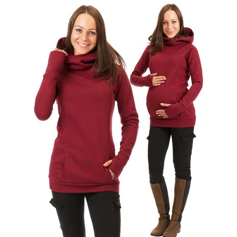Female Sweatshirts Korean breastfeeding pregnant women plus velvet thickening hooded long-sleeved Women's Clothing