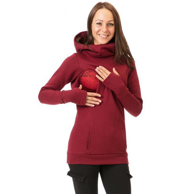 Female Sweatshirts Korean breastfeeding pregnant women plus velvet thickening hooded long-sleeved Women's Clothing