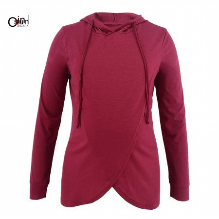 Osunlin Maternity Sweatshirt Women Nursing Hooded Breastfeeding Sweatshirt Long Sleeves Hoodie Pregnant Front Slit Hoodies