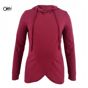 Osunlin Maternity Sweatshirt Women Nursing Hooded Breastfeeding Sweatshirt Long Sleeves Hoodie Pregnant Front Slit Hoodies