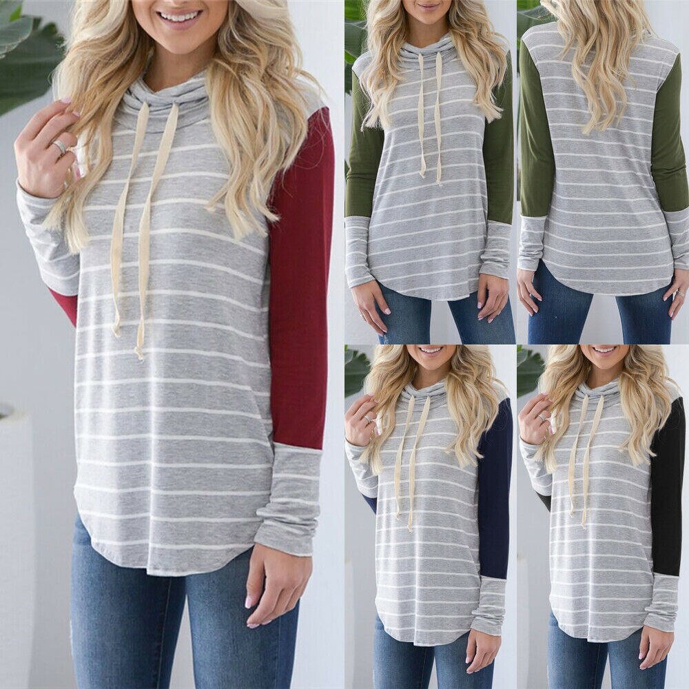 2019 Pregnant Women Hoodies Autumn Long Sleeve Striped Nursing Tops Turtleneck Maternity Breastfeeding