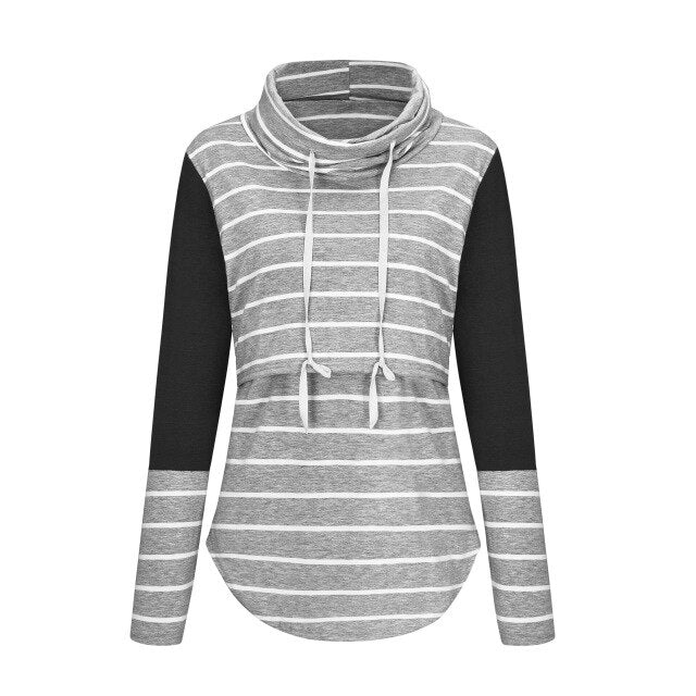 2019 Pregnant Women Hoodies Autumn Long Sleeve Striped Nursing Tops Turtleneck Maternity Breastfeeding