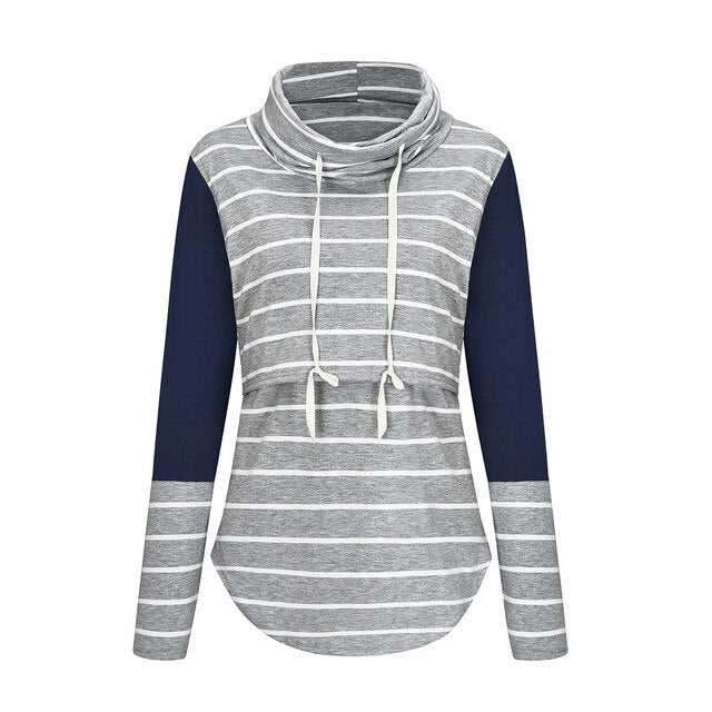 2019 Pregnant Women Hoodies Autumn Long Sleeve Striped Nursing Tops Turtleneck Maternity Breastfeeding
