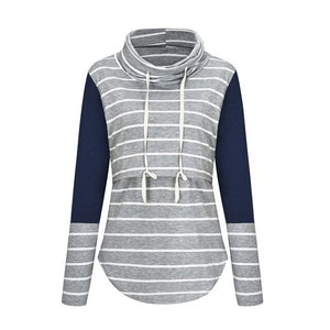 2019 Pregnant Women Hoodies Autumn Long Sleeve Striped Nursing Tops Turtleneck Maternity Breastfeeding