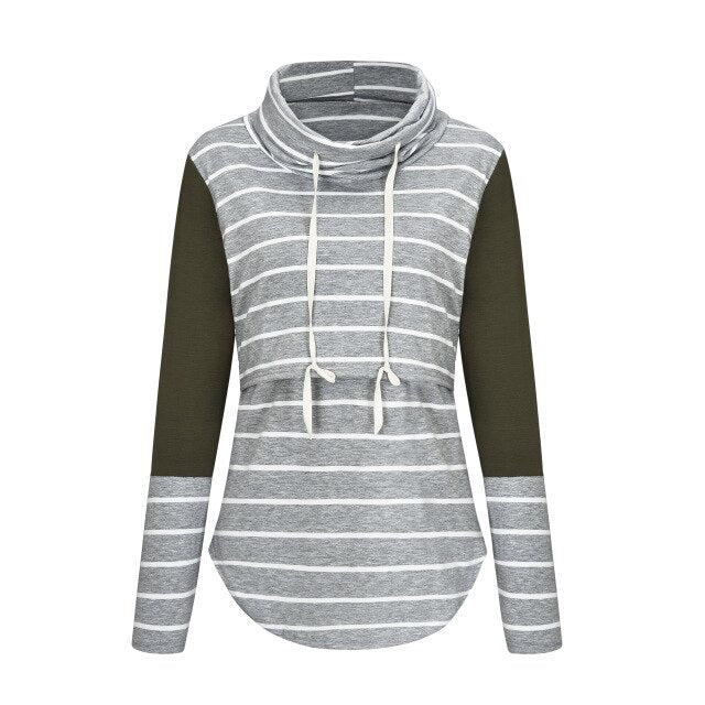 2019 Pregnant Women Hoodies Autumn Long Sleeve Striped Nursing Tops Turtleneck Maternity Breastfeeding