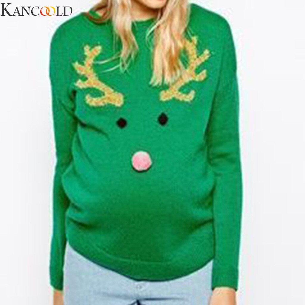 KANCOOLD Women Pregnant Sweatshirt Long Sleeve Print Deer Round-Neck Fleeces Pullover New Fashion winter based Cloth Pullovers