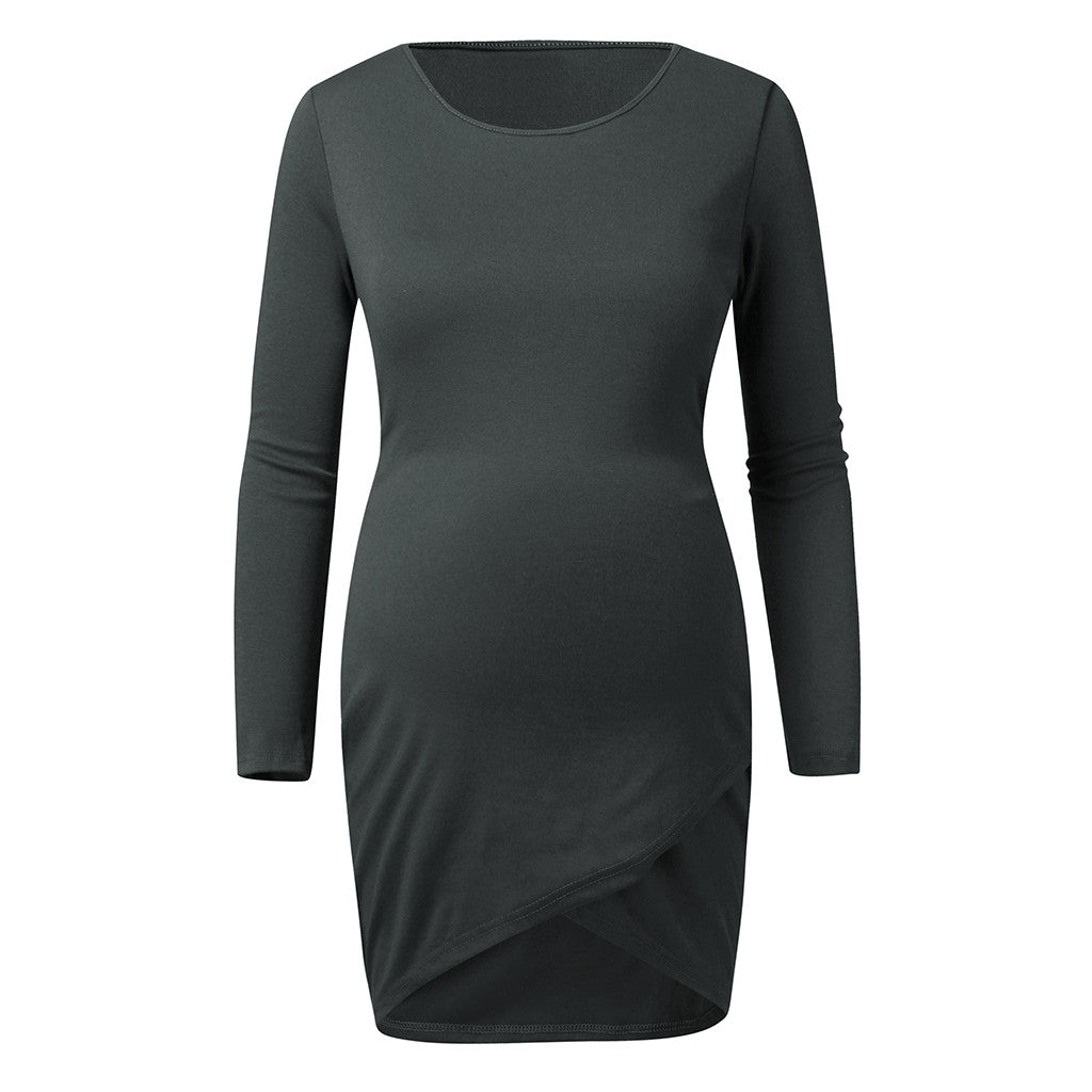 Women Pregnant Maternity O-Neck Long Sleeve Ruffles Solid Blouse Tops Plus Size Pregnancy Maternity Clothes Pregnant Clothing 7