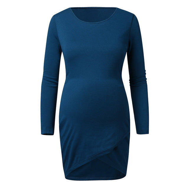Women Pregnant Maternity O-Neck Long Sleeve Ruffles Solid Blouse Tops Plus Size Pregnancy Maternity Clothes Pregnant Clothing 7
