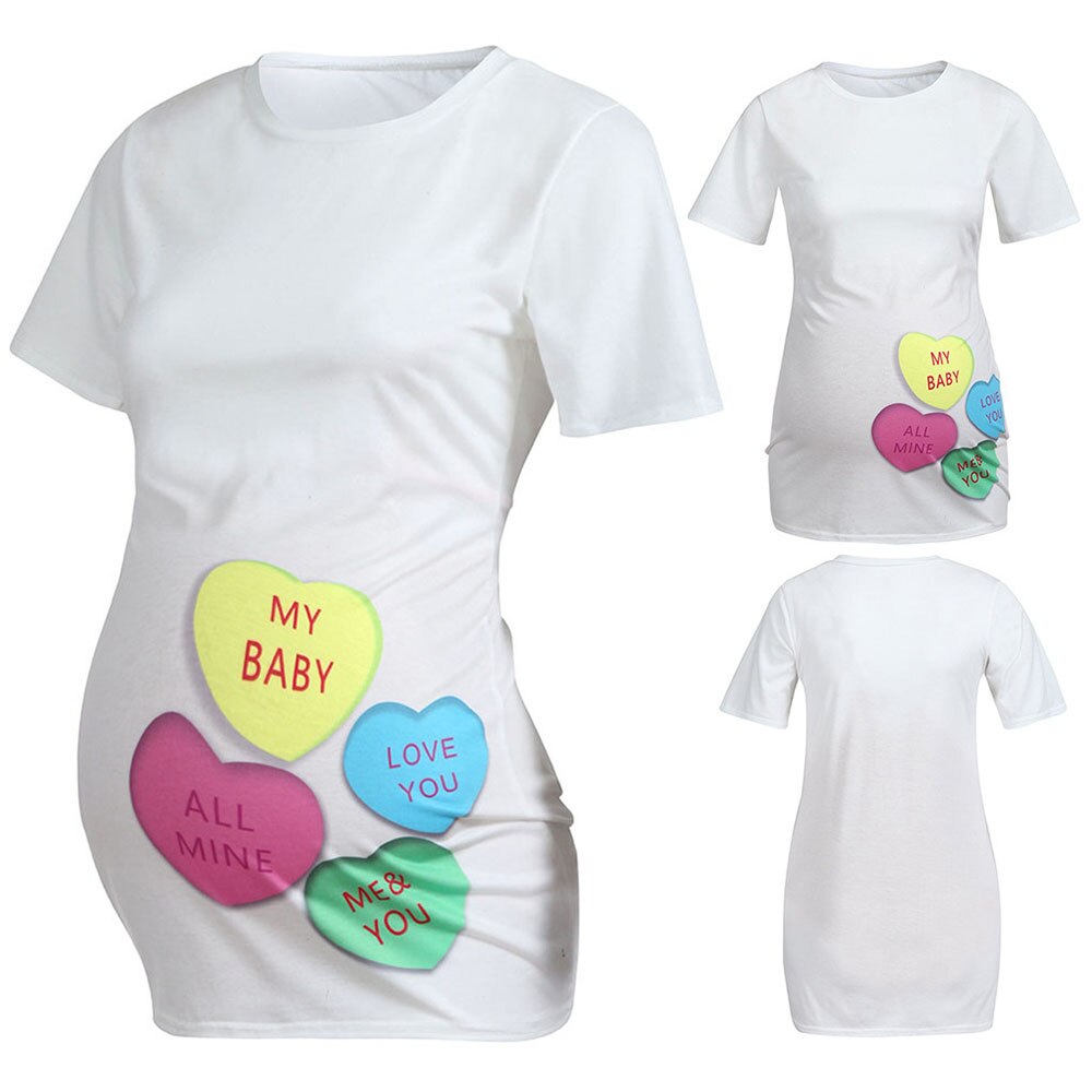 Women Heart Print Pregnants T-Shirt Casual Shirt Short Sleeve Maternity Tops Loose large size Women Tops Tees T-Shirts