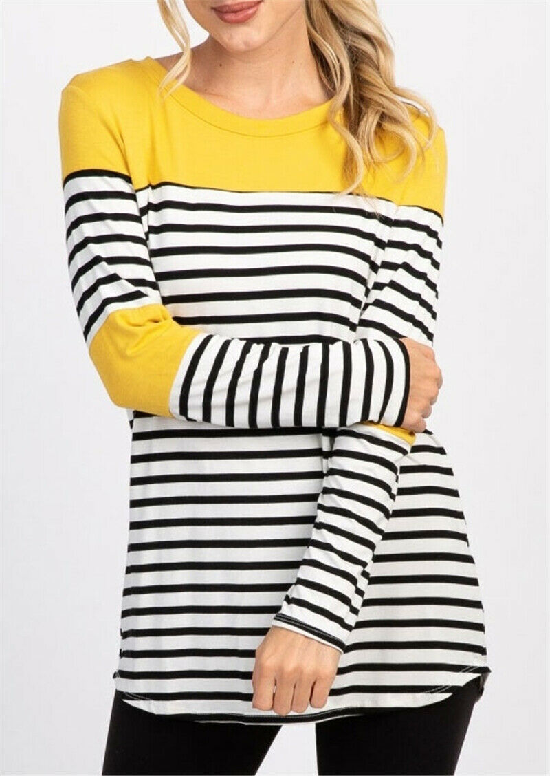 Women Summer Long Sleeve O-Neck Pregnant Maternity Nursing Tops Breastfeeding Striped T-Shirt Clothes