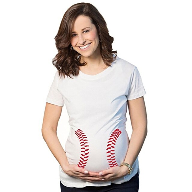 Pregnant Woman Cotton Heart Footprint Printing Short Sleeve T-shirts Casual Top