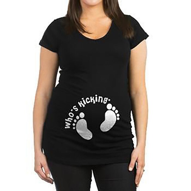 Pregnant Woman Cotton Heart Footprint Printing Short Sleeve T-shirts Casual Top