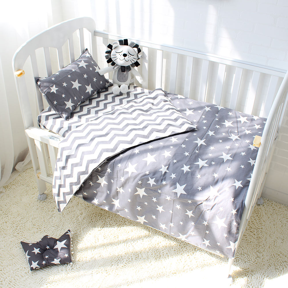 3Pcs Cotton Crib Bed Linen Kit For Boy Girl Cartoon Baby Bedding Set Includes Pillowcase Bed Sheet Duvet Cover Without Filler