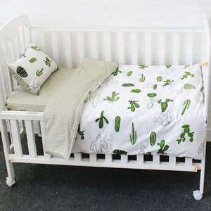 3Pcs Cotton Crib Bed Linen Kit For Boy Girl Cartoon Baby Bedding Set Includes Pillowcase Bed Sheet Duvet Cover Without Filler