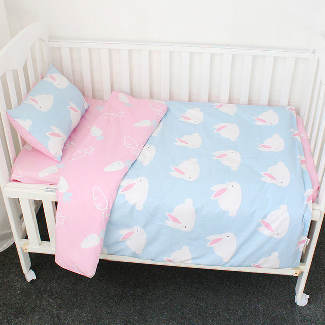 3Pcs Cotton Crib Bed Linen Kit For Boy Girl Cartoon Baby Bedding Set Includes Pillowcase Bed Sheet Duvet Cover Without Filler