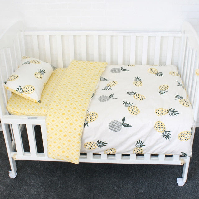 3Pcs Cotton Crib Bed Linen Kit For Boy Girl Cartoon Baby Bedding Set Includes Pillowcase Bed Sheet Duvet Cover Without Filler