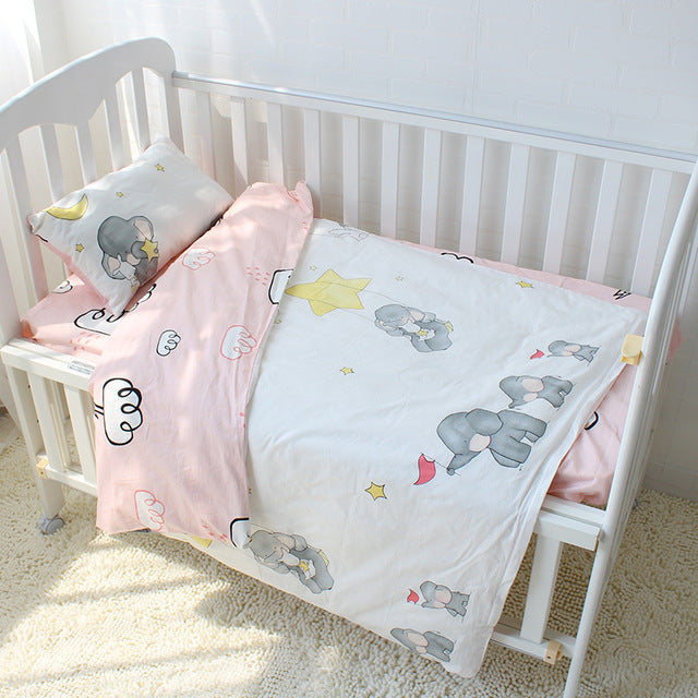 3Pcs Cotton Crib Bed Linen Kit For Boy Girl Cartoon Baby Bedding Set Includes Pillowcase Bed Sheet Duvet Cover Without Filler