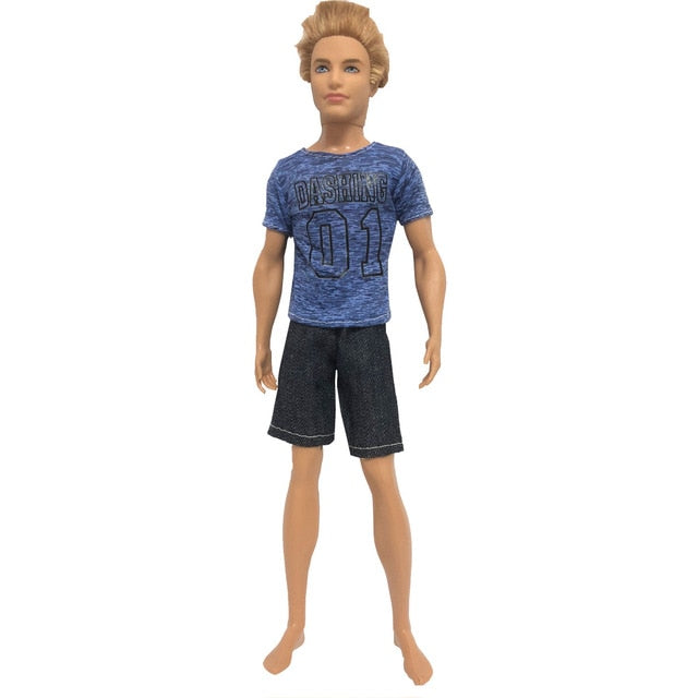 NK One Pcs Doll Casual Wear T-Shirt Trousers Summer Outfit Short Pants Ken Clothes Mix Style For Barbie Ken Doll Accessories JJ